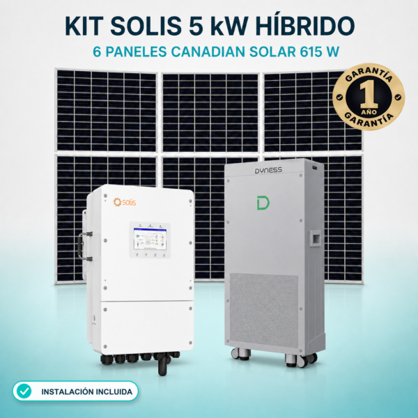 Kit Solar Solis Híbrido 5 kW con Batería Dyness 10,24 kWh